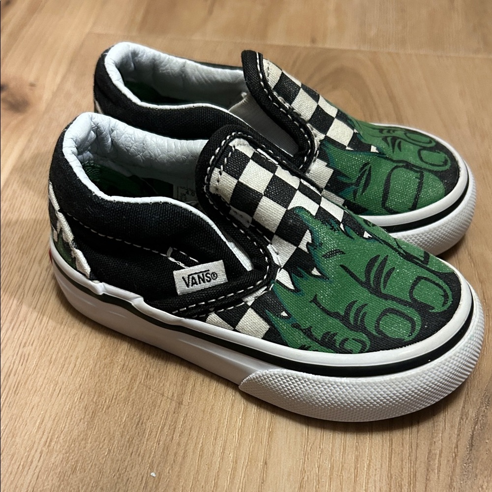 Vans Infant Hulk Green and Black Checkered Slip-On Sneakers